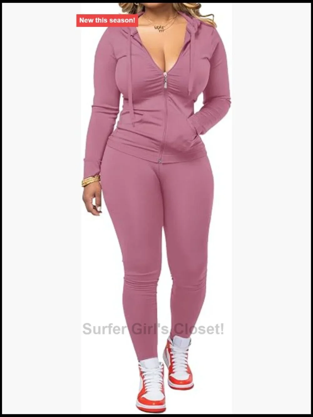 Two Piece Workout Set Bodycon Hoodie Jogger Tracksuit Zip Up Matching Set